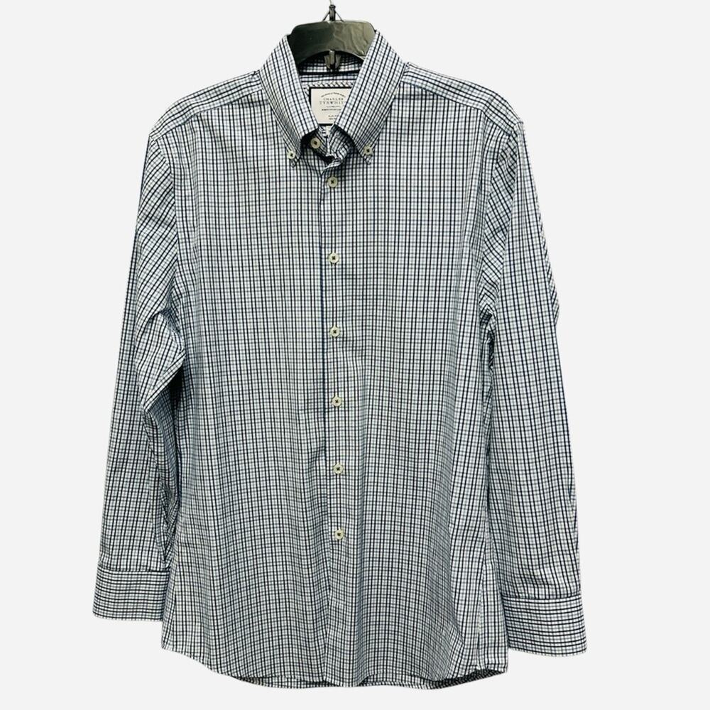 Charles Tyrwhitt Blue Plaid Check Button Down Shirt Mens 15.5 / 33 Slim Fit
